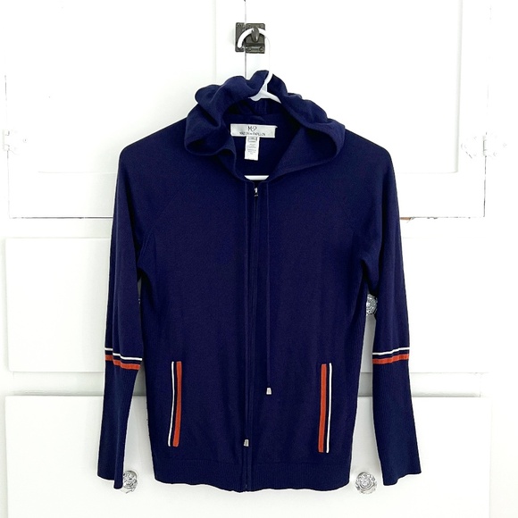 Maison de Papillon Silk Cashmere Zip Hoodie in Navy Size XS - Picture 2 of 5